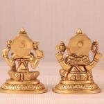 Brass Superfine Ganesha and Lakshmi Idol Pair - 4" Height